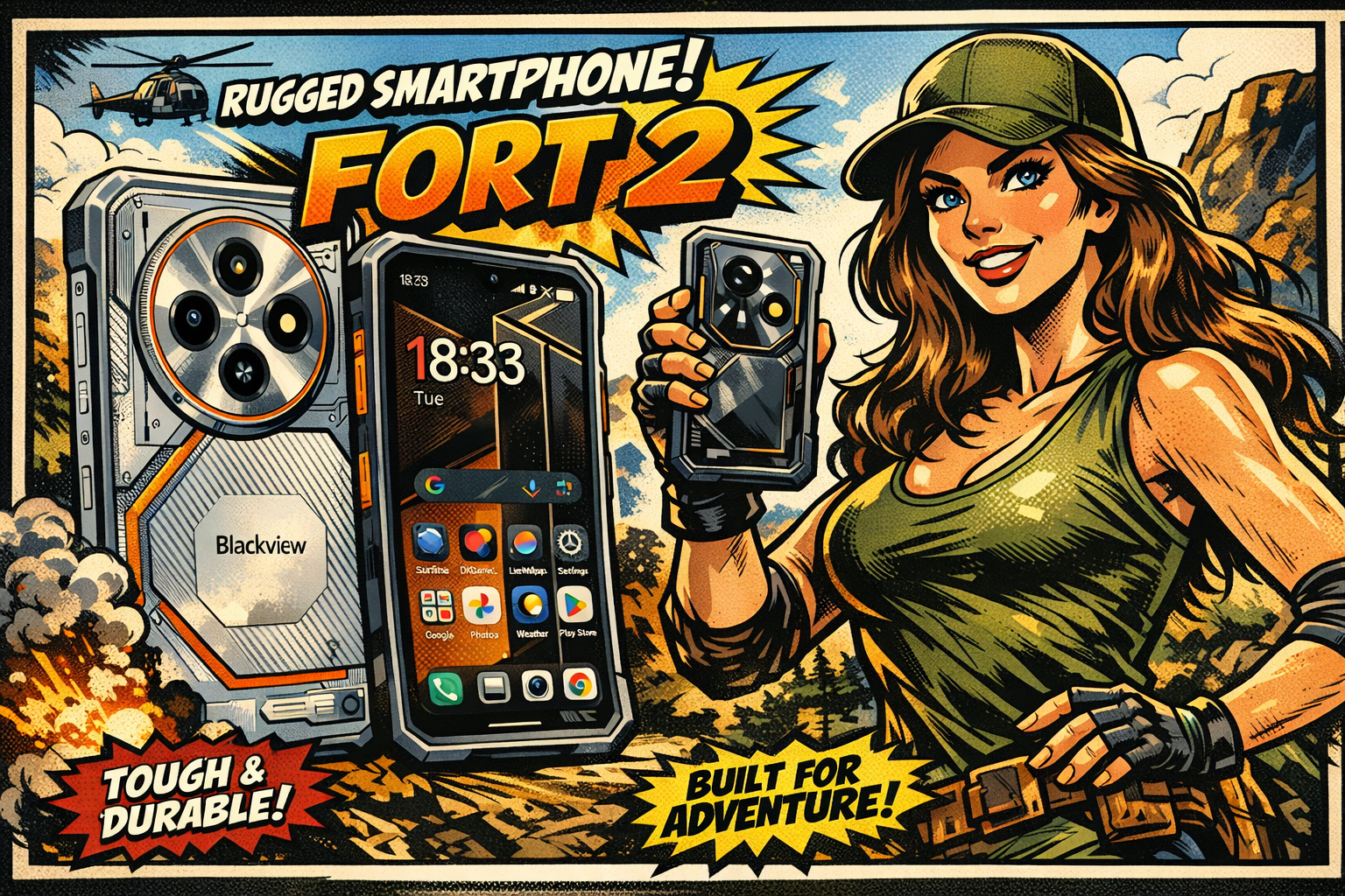 Blackview FORT 2の前面と背面を示し耐衝撃構造と大型カメラモジュールを確認できる端末本体の外観