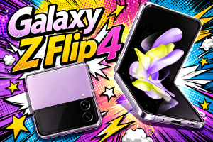 折りたたみ状態と展開状態の端末が並びフレキシブルディスプレイ構造を確認できるGalaxy Z Flip4の外観