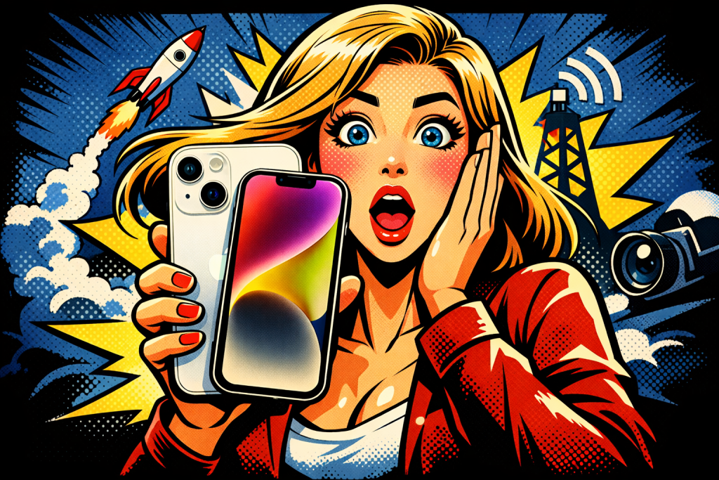 デュアルカメラを備えた端末背面とノッチ付きディスプレイを表示したスマートフォン本体前後の外観