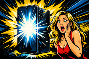 nubia S 5Gスマートフォンの背面カメラと画面が強調され横で女性が驚いている構図
